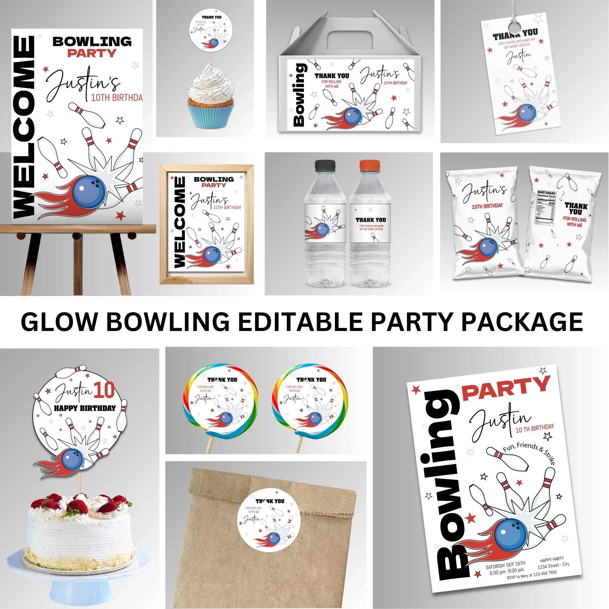 Bowling Party Decorations | Editable Bowling Birthday Package | Bowling Printable Party Supplies - Lovely Printable Party