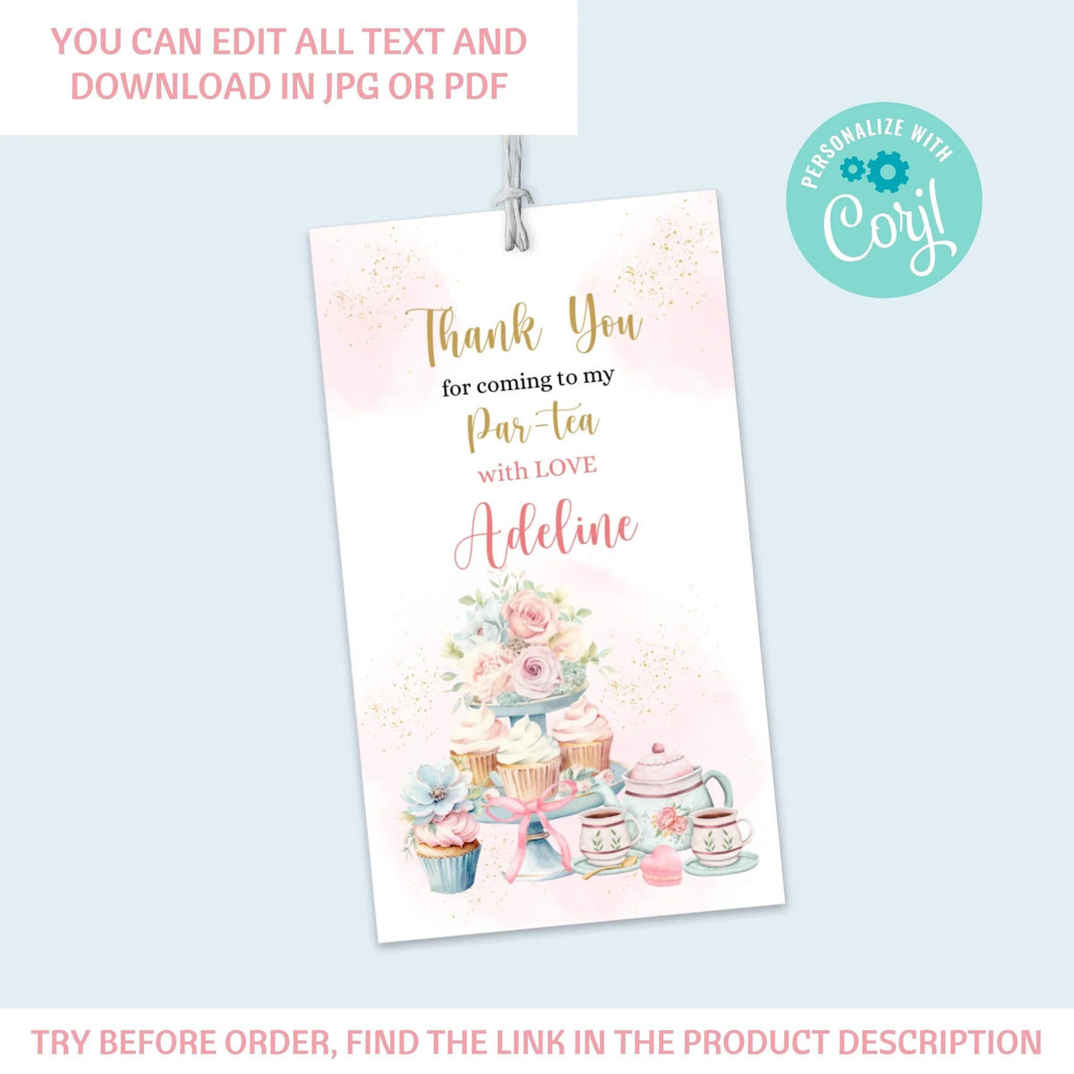 Tea Party invitation and tag, Tea Party Birthday Invitation, Tea Party Favor Tags for Birthday, Baby Shower, or Bridal Shower - Lovely Printable Party