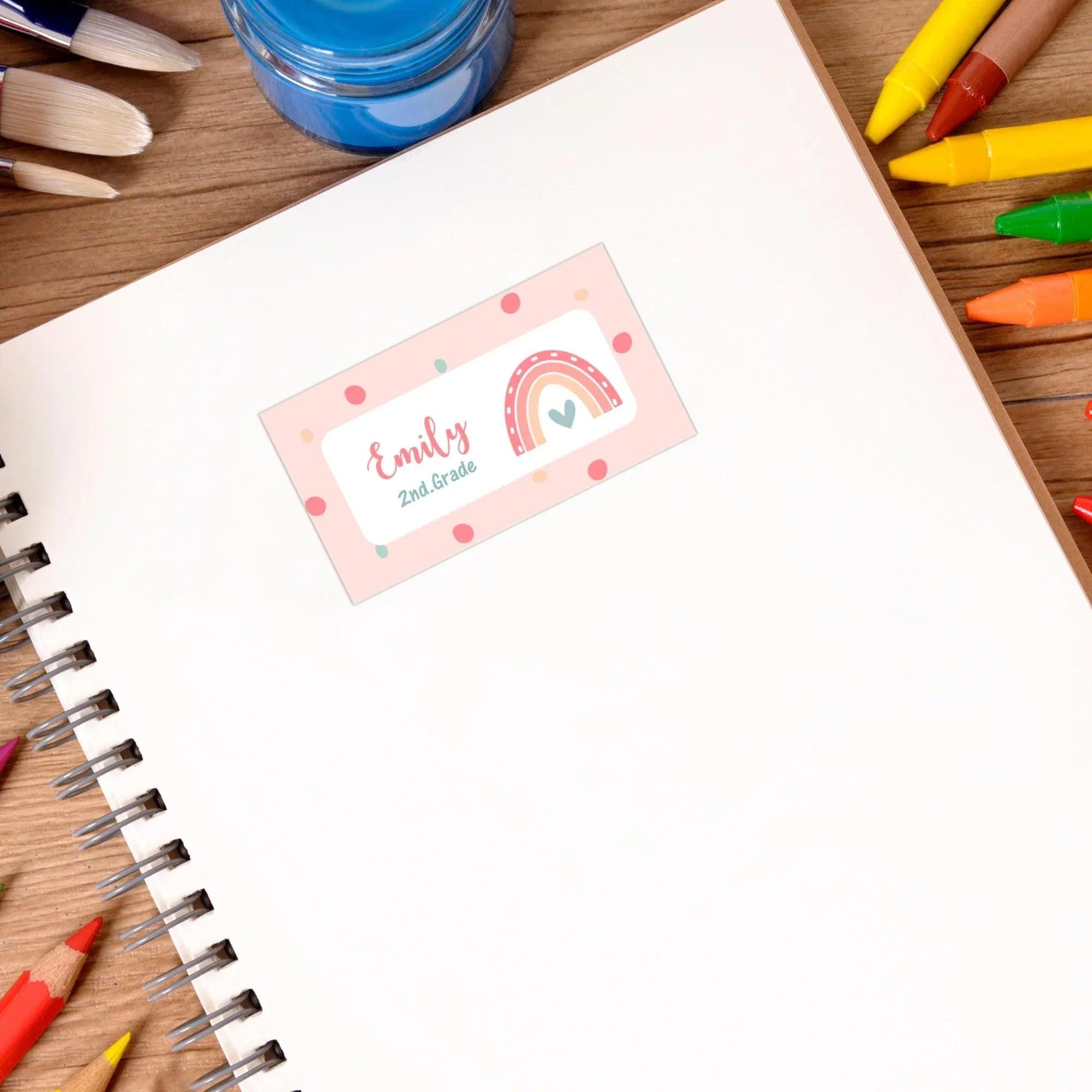 Rainbow Printables Labels, Preschool labels, Personalized kids labels, Kids Name Labels, School supplies stickers, School Name labels - Lovely Printable Party