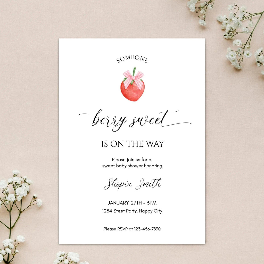 Strawberry Baby Shower Invitation Instant Download Digital Template - Lovely Printable Party