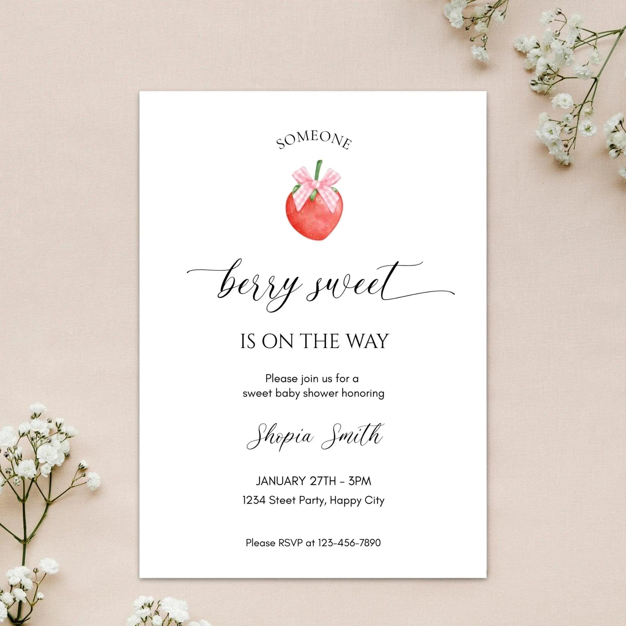 Strawberry Baby Shower Invitation Instant Download Digital Template - Lovely Printable Party