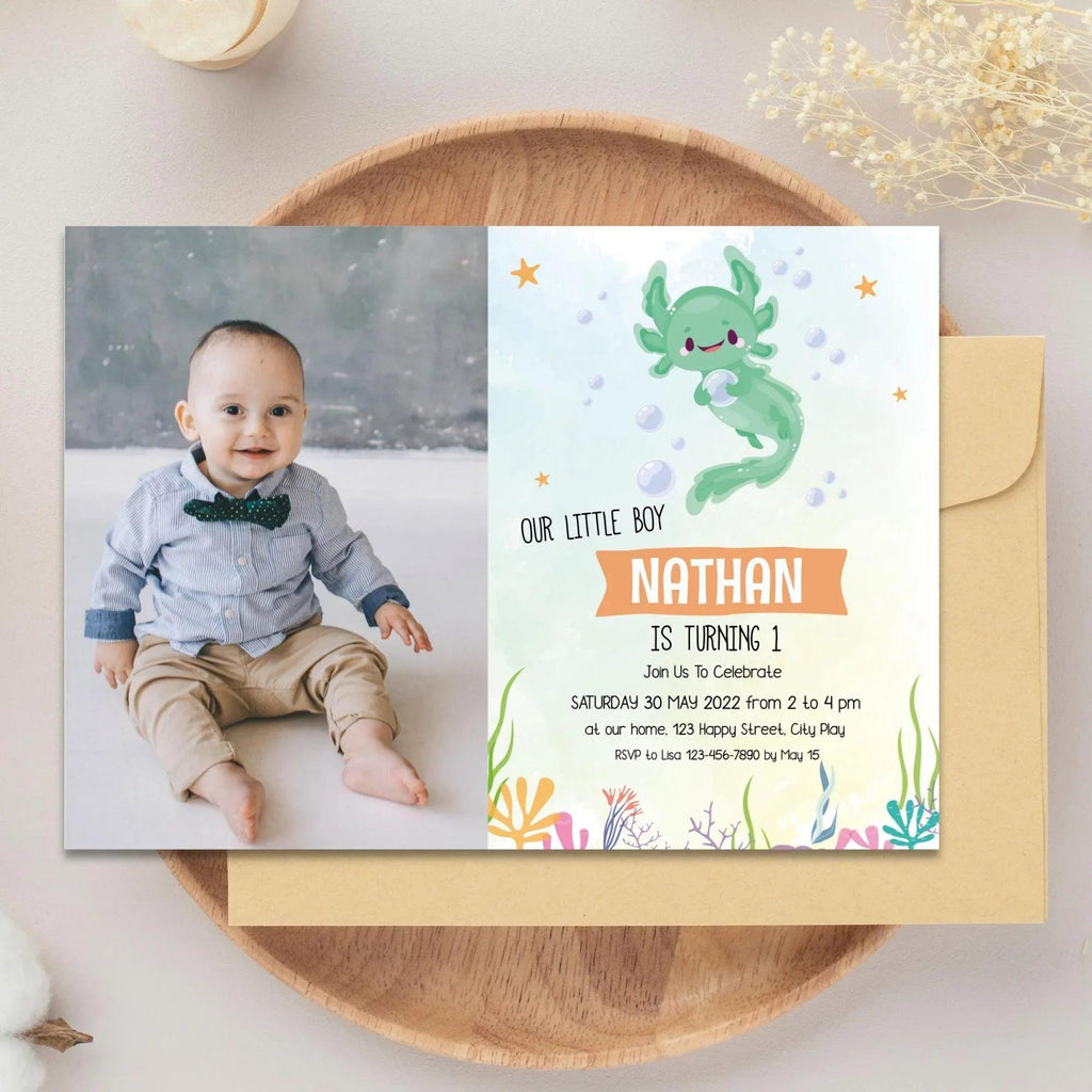 Axolotl Birthday Invitation Instant Download Digital template - Lovely Printable Party