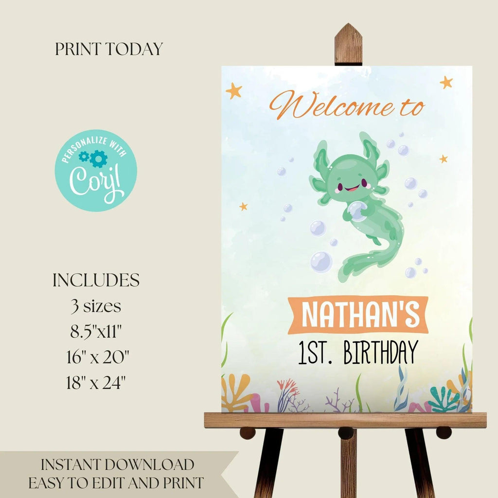Axolotl Birthday Welcome Sign - Instant Download Digital Template - Lovely Printable Party