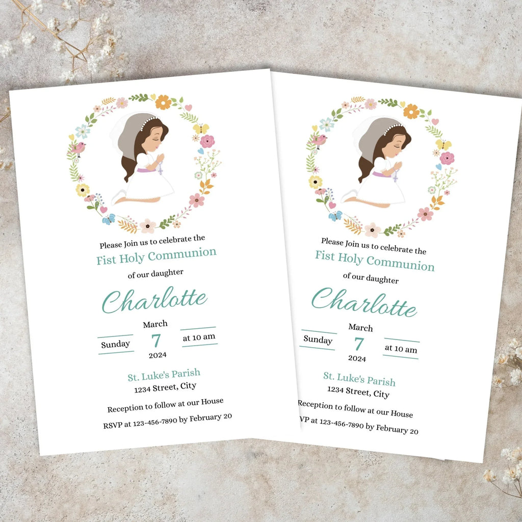 Flowers first communion Invitation - Lovely Party