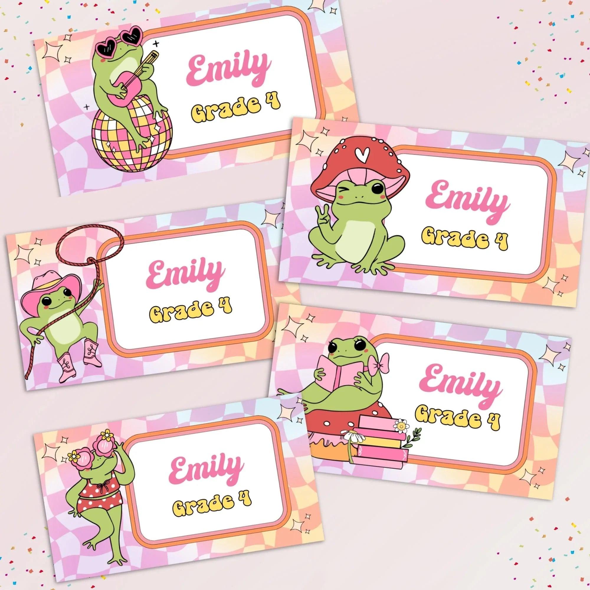 Retro Frog Stickers, Classroom Printables, School name labels, Classroom Labels, School supply labels, Editable Labels - Lovely Printable Party
