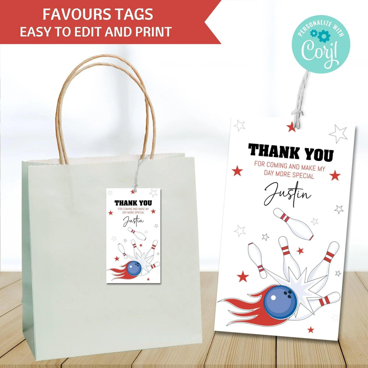 Editable Bowling Birthday Invitation and tag Minimalist - Bowling Birthday Invitation - Bowling Party tag - Customizable template - Lovely Printable Party