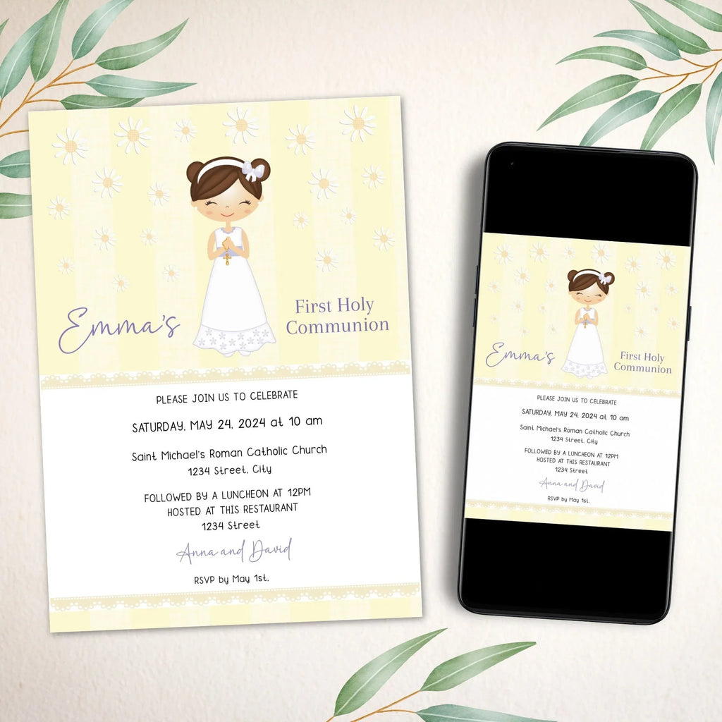 Daisy Floral Communion Invitation - Lovely Party