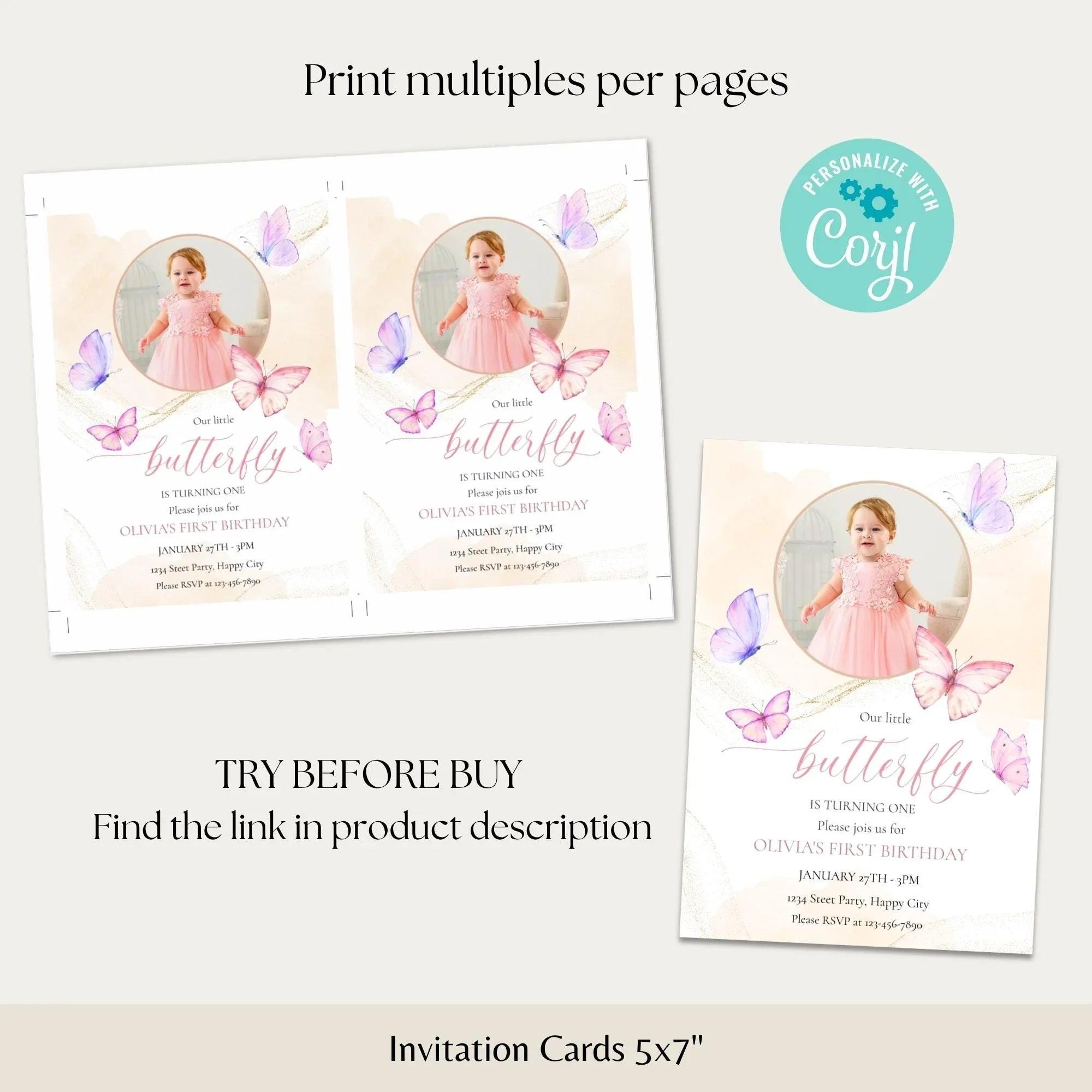 Butterfly Birthday Invitation Instant Download Digital Template - Lovely Printable Party