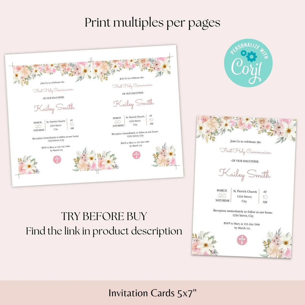 Beatiful flowers Communion Invitation - Lovely Party