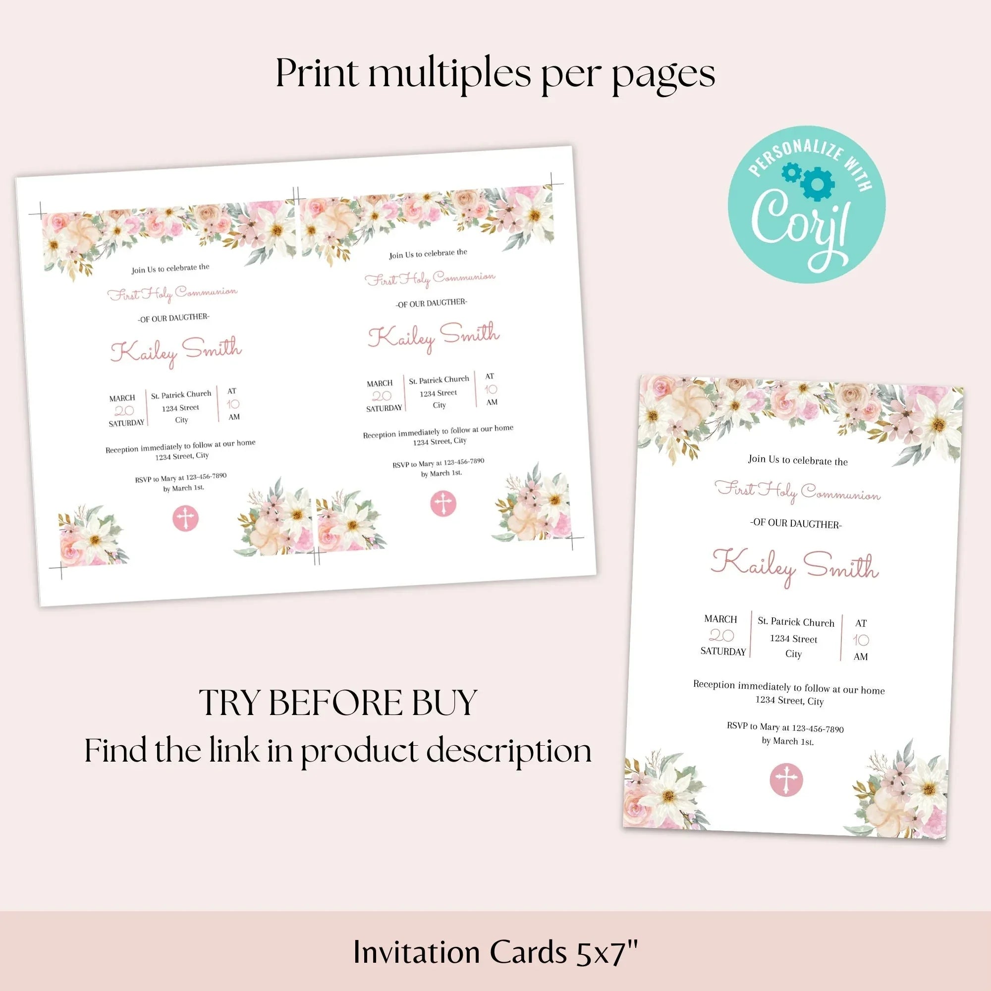 Beatiful flowers Communion Invitation - Lovely Party