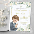 First Communion Invitation Flowers white and green - Lovely Printable Party