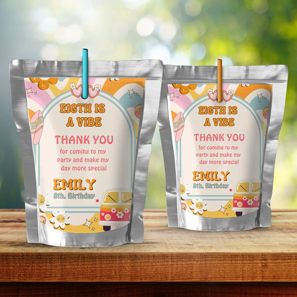 Eight is A Vibe Juice Label - Hippie 8th Birthday Party - Lovely Party