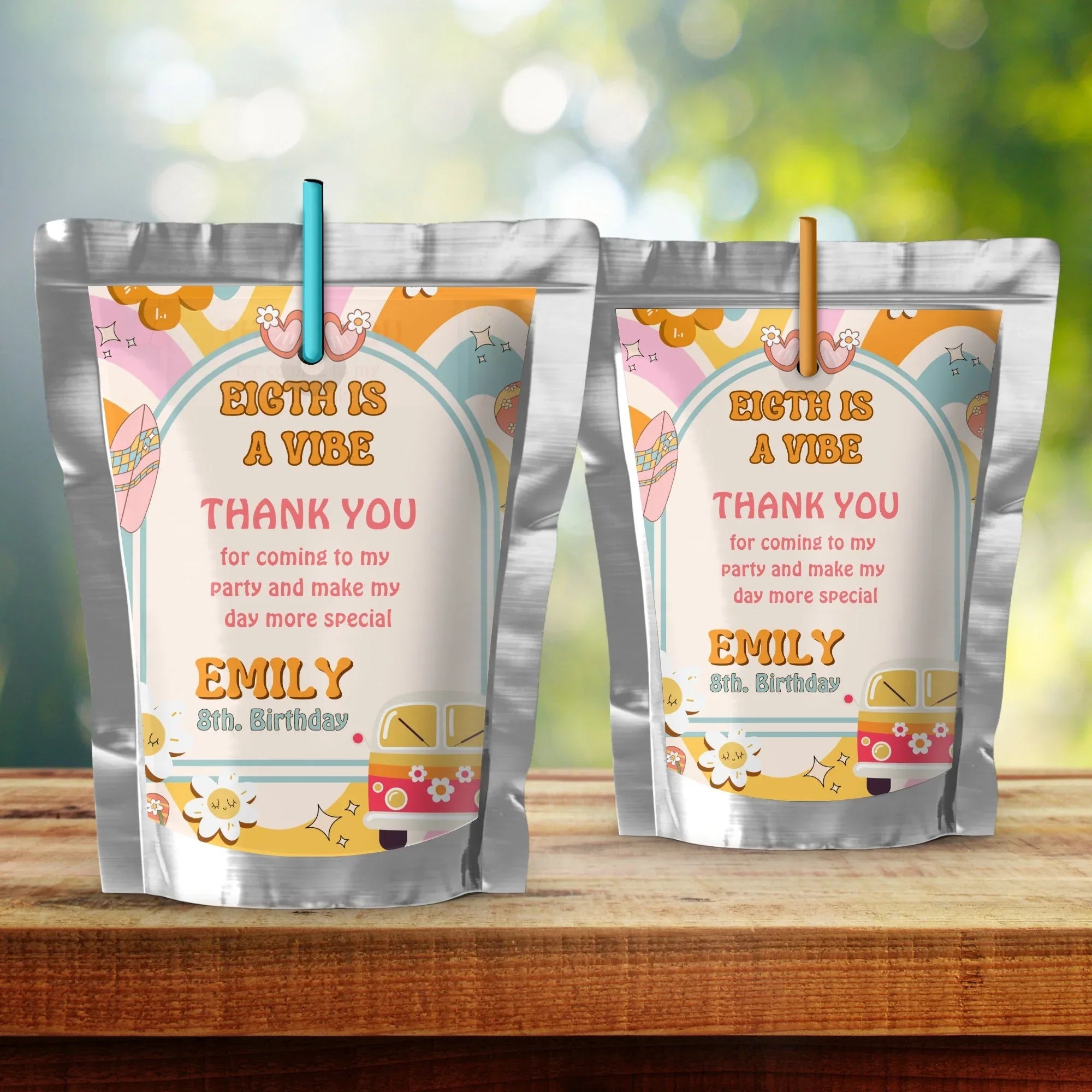 Eight is A Vibe Juice Label - Hippie 8th Birthday Party - Lovely Party