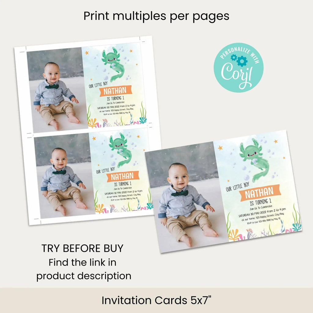 Axolotl Birthday Invitation Instant Download Digital template - Lovely Printable Party