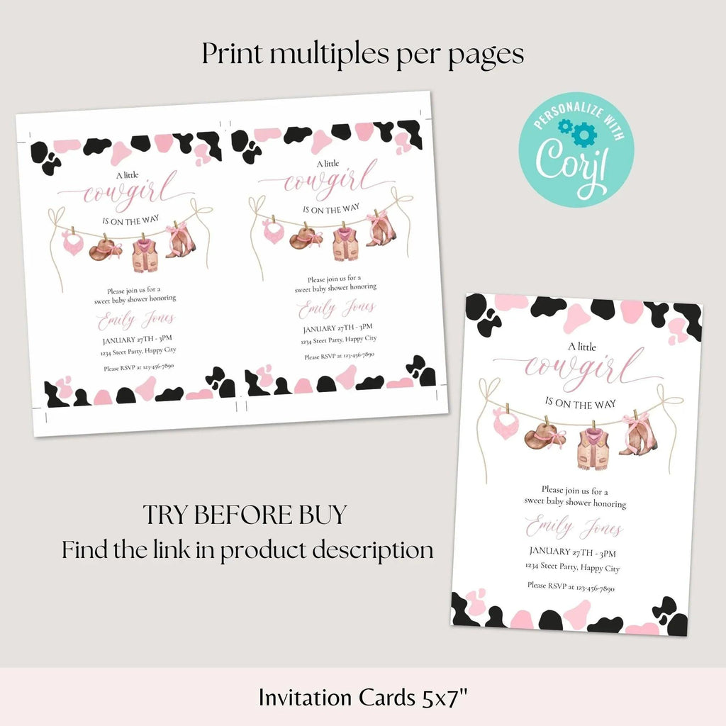 Cowgirl Baby Shower Invitation Instant Download Digital Template - Lovely Printable Party