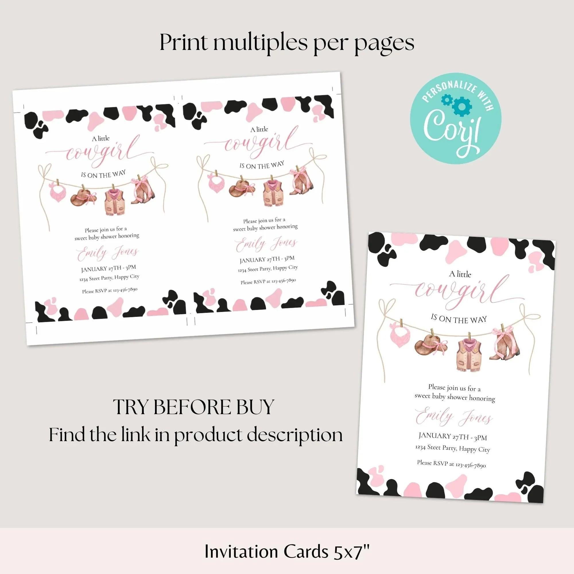 Cowgirl Baby Shower Invitation Instant Download Digital Template - Lovely Printable Party
