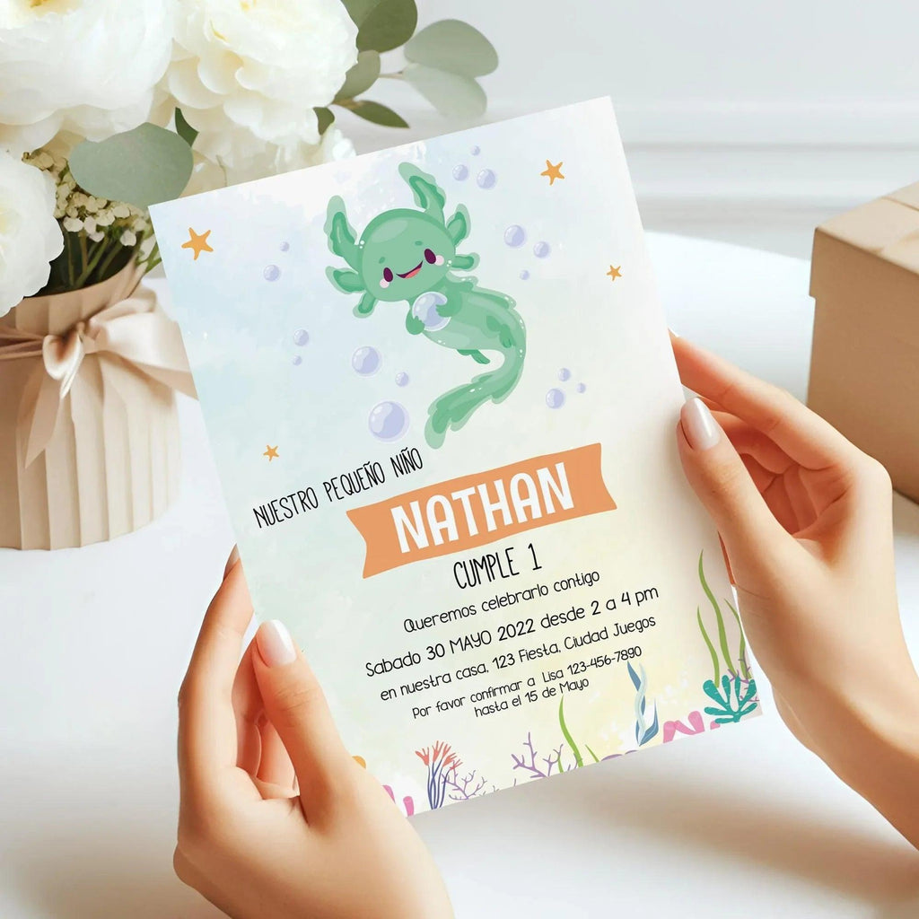 Axolotl Birthday Invitation Instant Download Digital Template - Lovely Printable Party