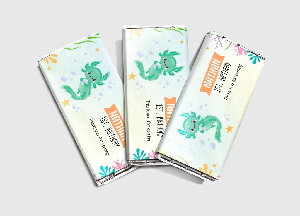 Editable Axolotl Birthday Chocolate Wrapper – Instant Download Digital Template - Lovely Printable Party