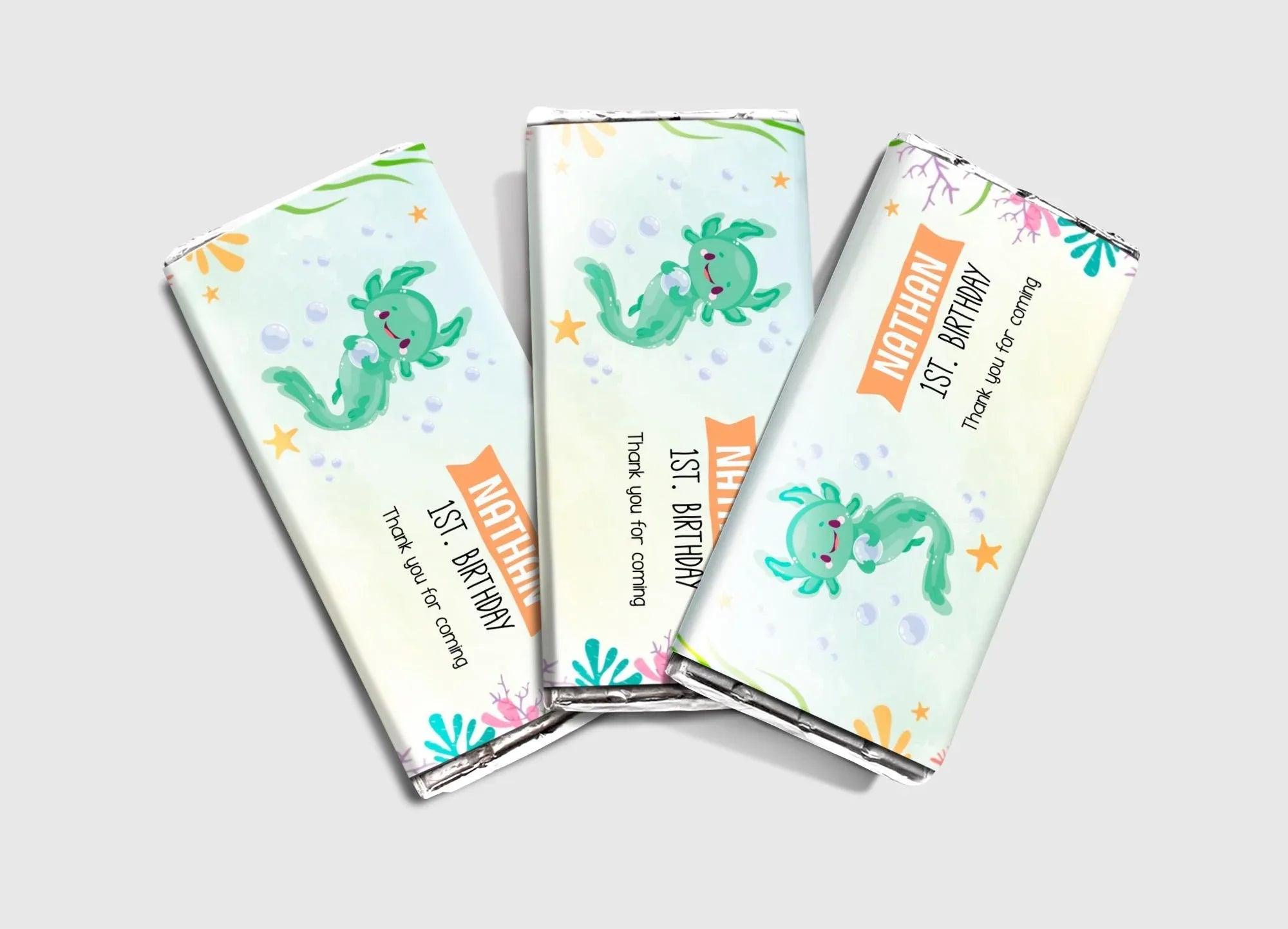 Editable Axolotl Birthday Chocolate Wrapper – Instant Download Digital Template - Lovely Printable Party