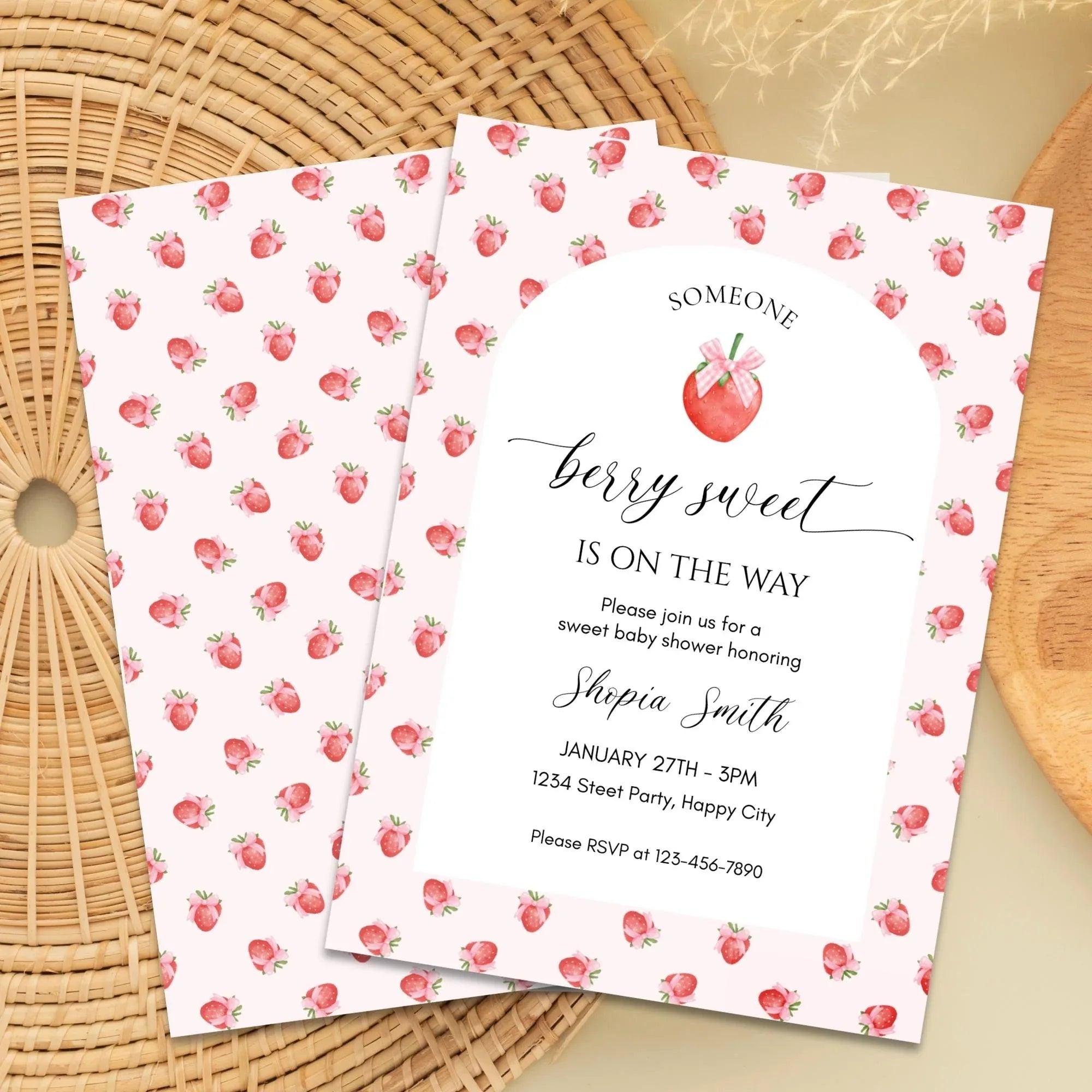 Strawberry Baby Shower Invitation Template, Berry Sweet Baby on the Way Invite, Berry Sweet Invitation, Printable Invite, Shower Evite - Lovely Printable Party