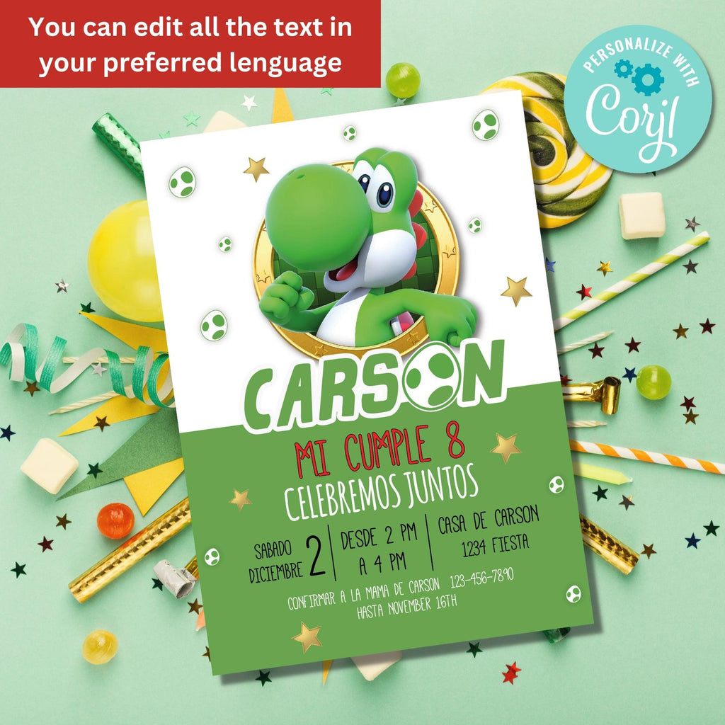 Yoshi Party Bundle Pack Editable Templates - Nintendo Birthday Decorations Digital Download